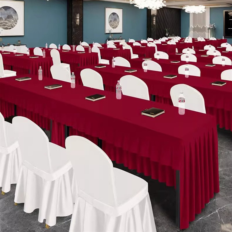 会议桌布长方形桌罩商务展会活动台桌围裙定制品绒布桌裙桌套
