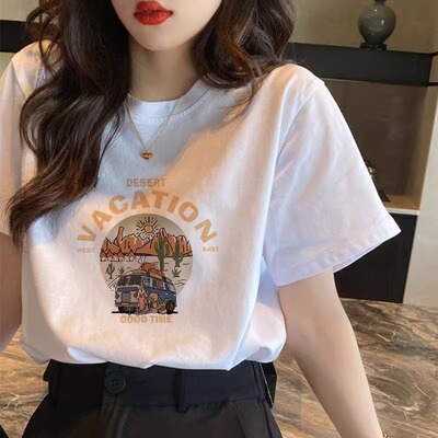 白色短袖t恤女2026新款宽松半袖女士慵懒风韩版独特别致上衣学生