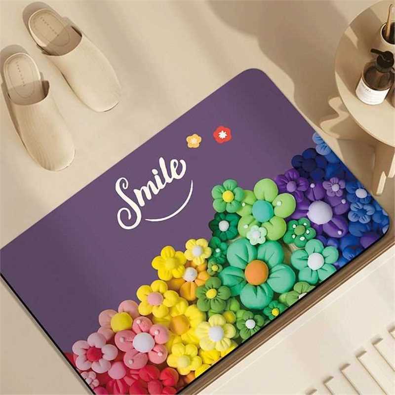 Rakuten耐脏易小花洗手台门入户垫垫代发硅藻吸水泥地浴室防滑脚