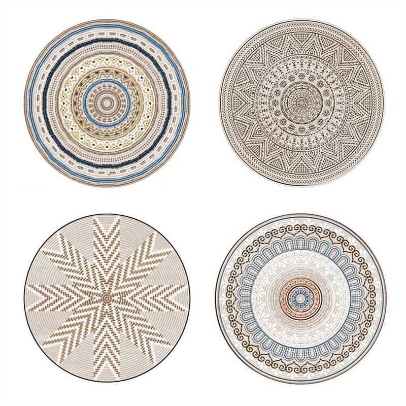 哈萨克斯坦小民族现代地垫地毯风简约清新卧室床边圆形客厅跨境垫