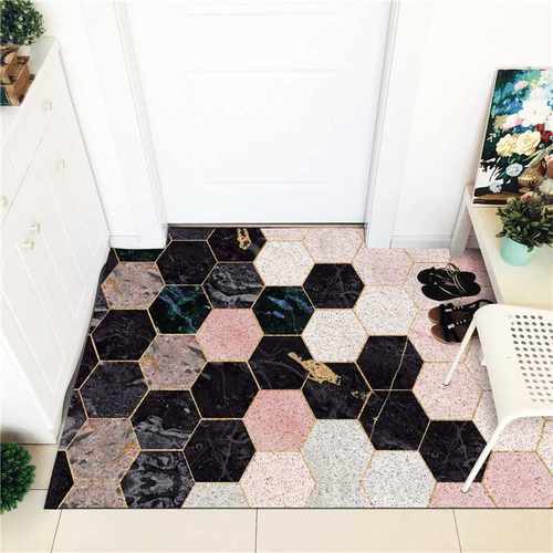 荷兰小丝圈一件六边形北欧味道几何大理石裁剪起订进门地垫可欧式