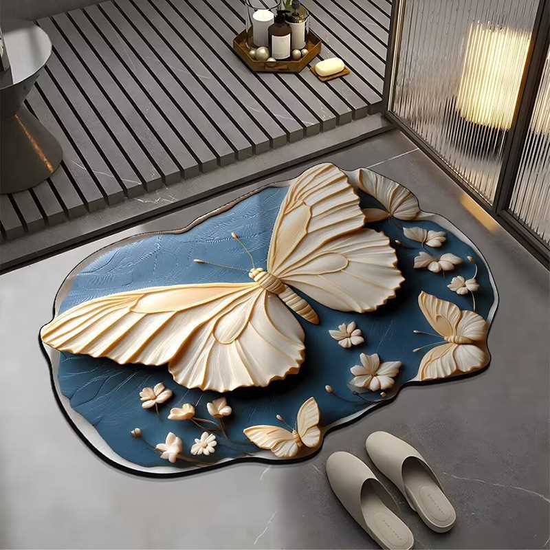 东帝汶硅藻耐脏立体蝴蝶跨境垫3D速干脚垫浴室吸水防滑地垫洗手间