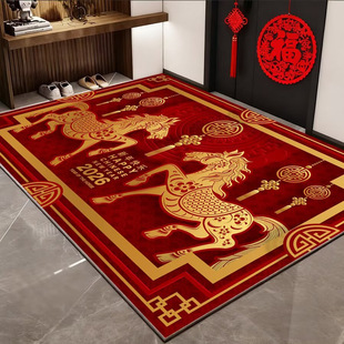 跨境出口东南亚新年入户门地垫马年红色喜庆脚垫家用玄关门垫防滑