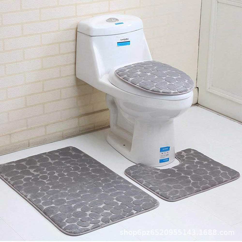 Mercado Libre防滑垫法莱绒压花石头海绵垫地毯地垫三件套家用马