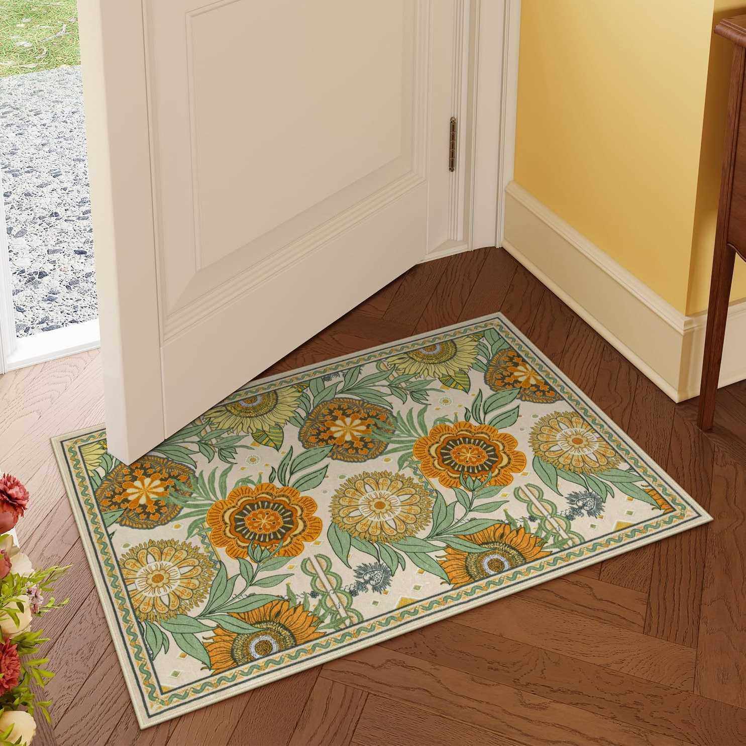 捷克代发防滑脚垫浴室垫希音亚马逊浴室羊绒轻奢跨境地垫门花卉te