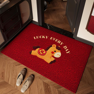 跨境出口东南亚马年红色入户门地垫仿刺绣2026新款卡通进门脚垫