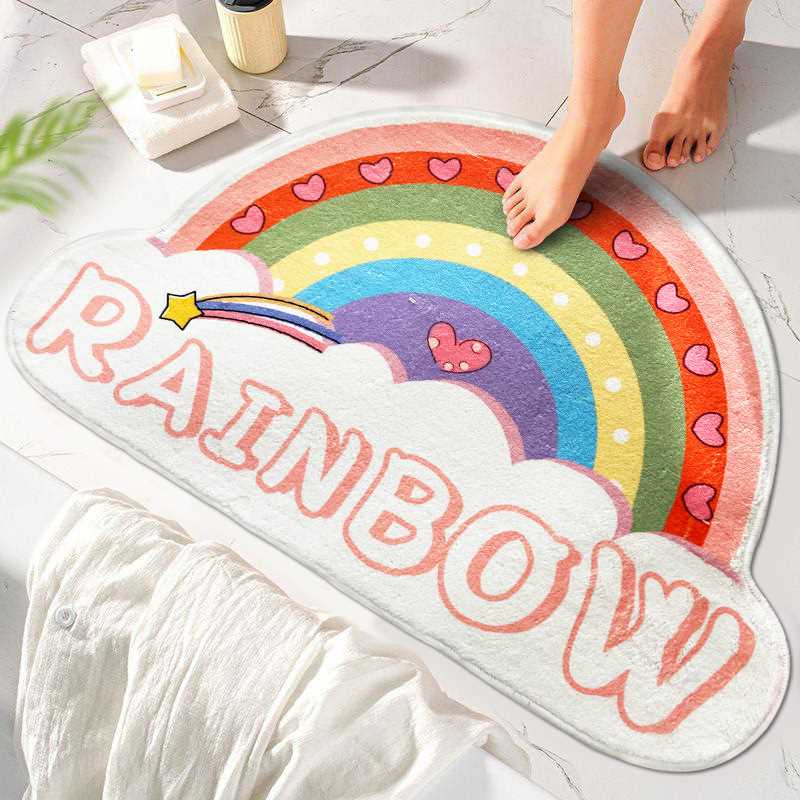 Etsy脚半圆洗手间耐磨彩虹垫进门垫子羊绒浴室地垫ins吸水