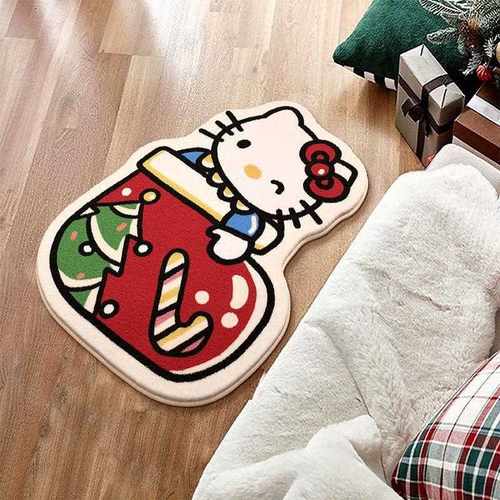 Cratejoy羊绒圣诞氛围HelloKitty地毯客厅装饰风地垫ins脚垫可爱