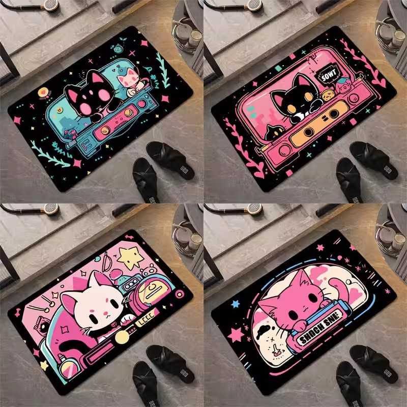 Walmart跨境卡通地垫泥垫卫生间地垫吸水猫咪玄关浴室耐脏硅藻代