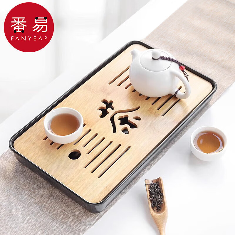 茶盘A1pn008-小型家用简约茶台竹制托盘干泡台功夫简易沥水日式茶