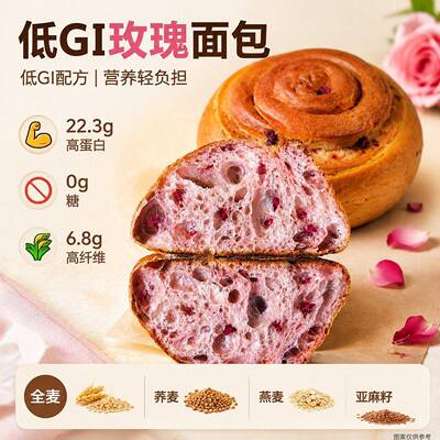 农科院无糖面包】低GI全麦玫瑰面包低碳水健身糖控期早餐代餐整箱