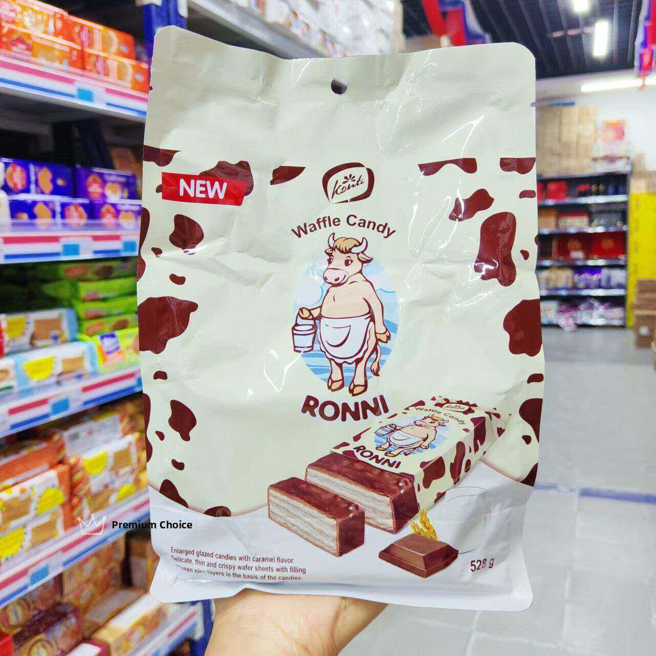 俄罗斯原装进口康吉KONTI大牛丑牛花牛小牛巧克力味威化饼干