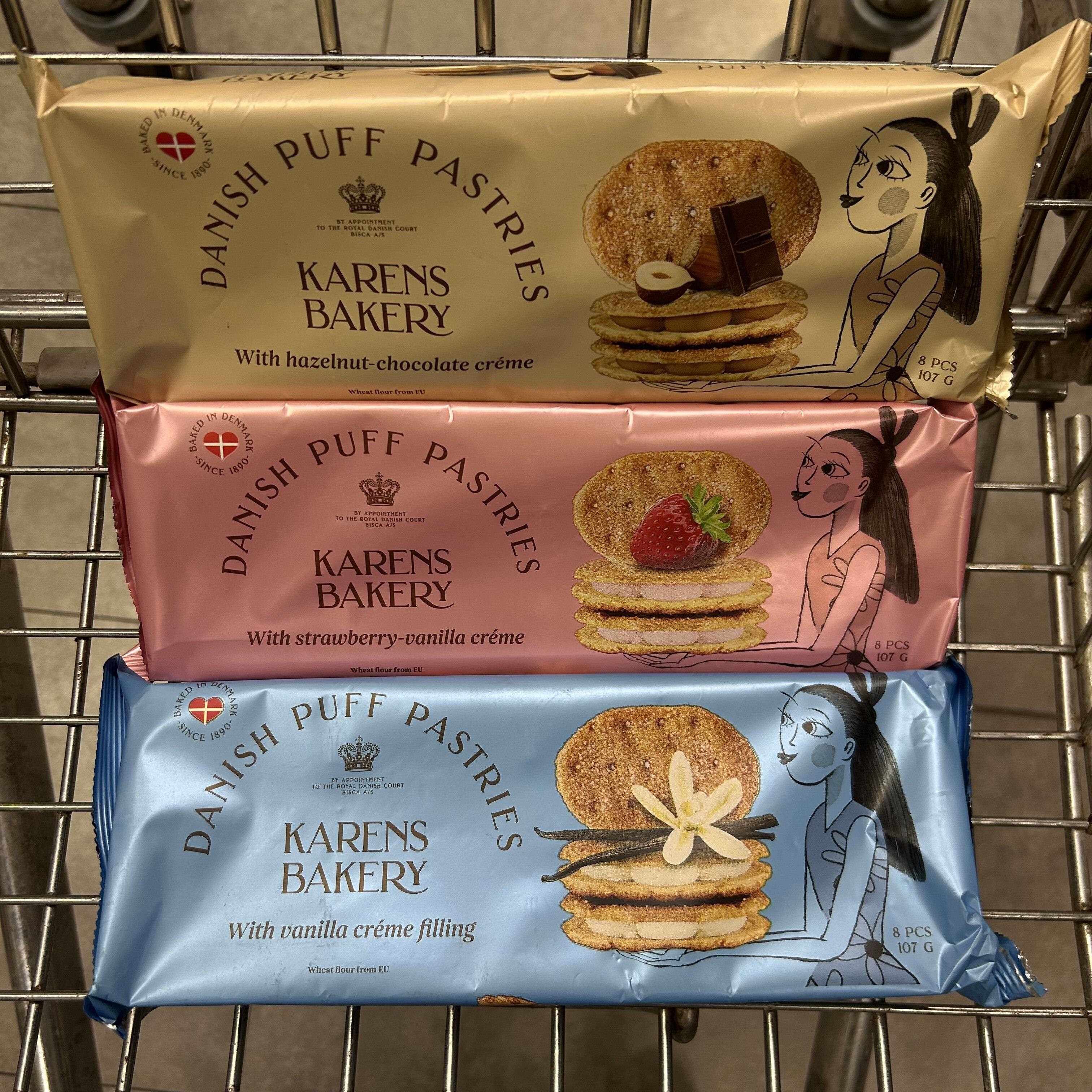 Ole代购丹麦KARENS BAKERY泡芙夹心饼干草莓香草味榛果仁巧克力味