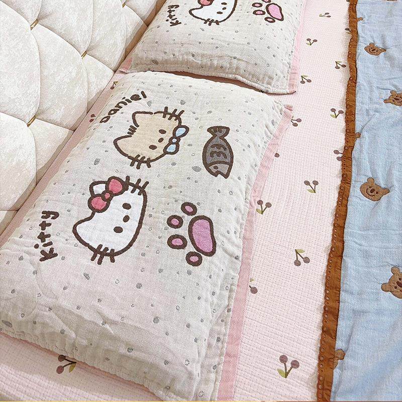 HelloKitty纱布枕巾吸汗透气卡通动物可爱2025新款高档防头油情侣