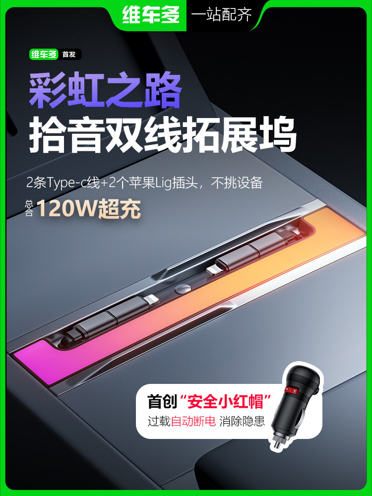 适用特斯拉焕新版Model3/Y中控流光拓展坞充电器转接头氛围灯配件