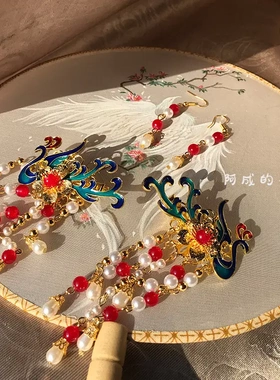 景泰蓝头饰套装璎珞古风发饰品古装汉服配饰宫廷发夹古典项链发夹