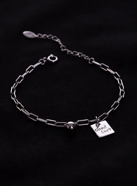 s925银幸运方形lu手链个性百搭小众设计2021年新款潮手环