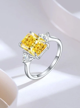 925纯银火焰冰花切心形方钻戒指女高级感811彩宝高碳钻女戒