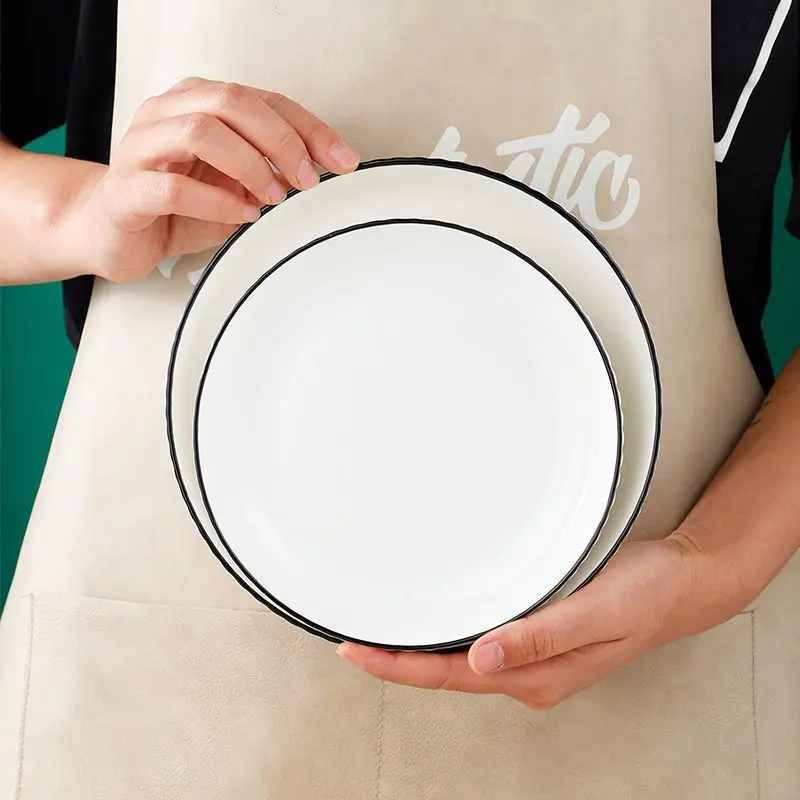 菜盘盘子日式家用竖纹陶瓷ins餐具创意汤盘深盘菜碟炒菜盘