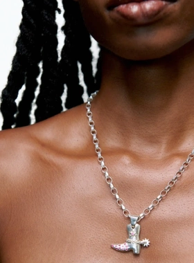 牛仔靴子牛仔帽吊坠项链复古风饰品炉内真空电镀18k真金