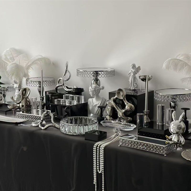 新款银黑色甜品台展示架摆台摆件茶歇K开业摆台蛋糕架摆台摆件