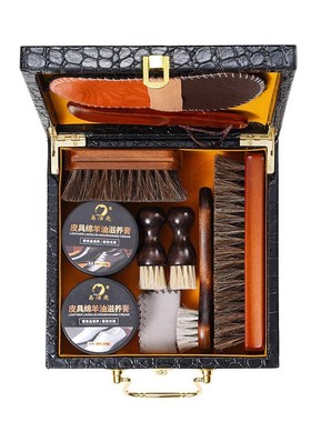 马毛刷黑色绵羊油8件皮鞋油鞋刷皮革清洁保养护V理抛光工具套装