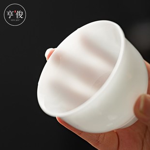 家用功夫茶具不烫手茶杯高档茶具 冰种羊脂玉白瓷单个主人杯v套装