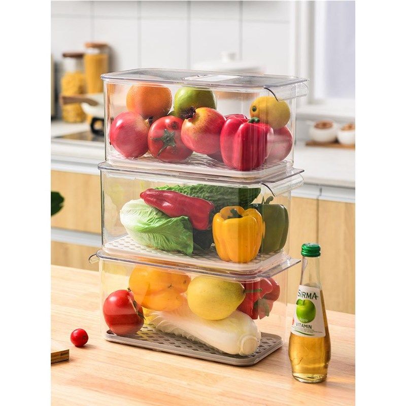 带盖透明冰箱沥水收纳盒PP手提A透气蔬菜水果沥水保鲜盒收纳沥水