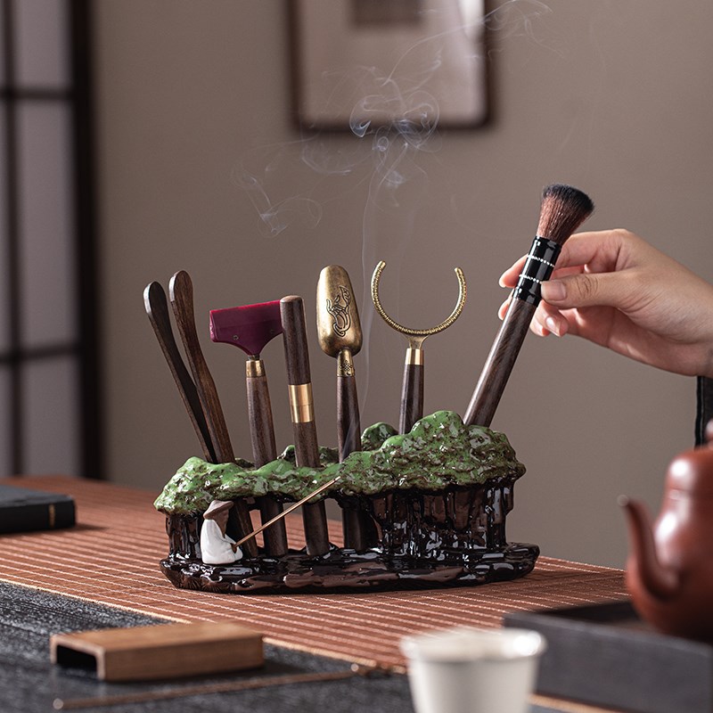 姜太公茶道六君子套装功夫茶具用品大全黑檀木茶夹茶W刮茶刀茶杯