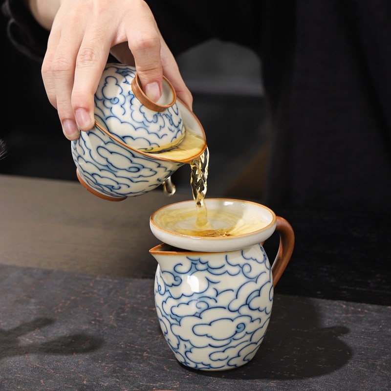 汝窑茶漏泡茶f过滤神器功夫茶具过滤网茶隔茶水分离茶滤套组家用