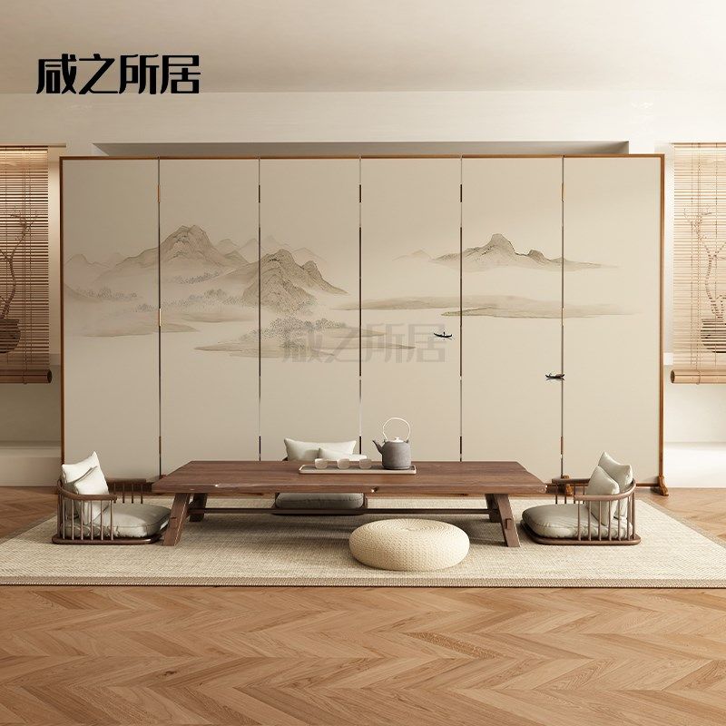新中式实木屏风隔断客厅折叠移动遮挡J办公室餐厅茶室不透明折屏