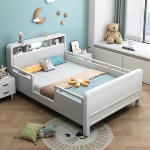 儿童实木床带护栏学生单人床1.2z米小孩床1.5拼接床女孩1.35小户