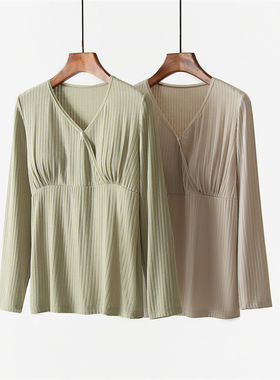 带胸垫哺乳衣长袖衫月子服薄款亲肤透气喂奶衣家居服夏春秋