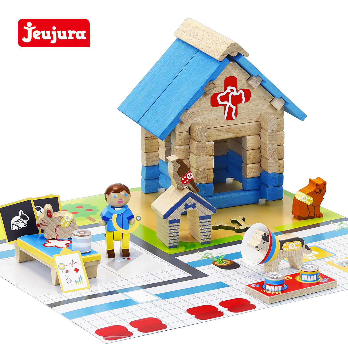 jeujura法国宠物医院益智拼装构建积木玩具实木房子儿童礼物5岁+,玩具/童车/益智/积木/模型,木质积木,淘宝优惠券,粉丝福利购,淘宝优惠卷