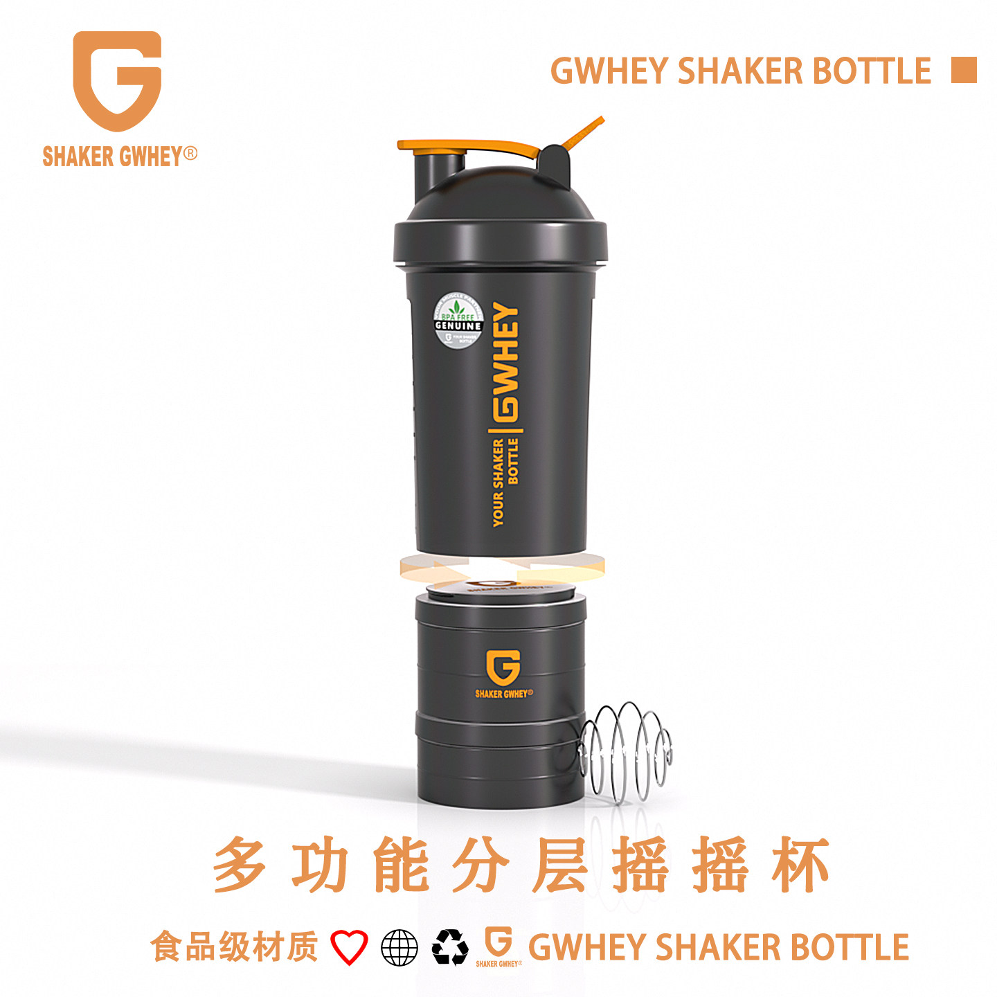 GWHEY三层带粉盒食品级摇摇杯图片