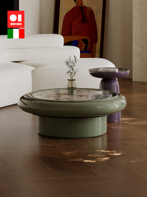 OWiWO 北欧极简圆形茶几客厅家用设计师创意雪山兰奢石茶几简约