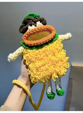 成品手工编织香肠嘴手机包斜挎包毛线针织丑萌美少女单肩包可爱潮
