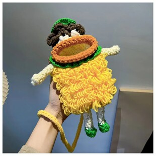 成品手工编织香肠嘴手机包斜挎包毛线针织丑萌美少女单肩包可爱潮