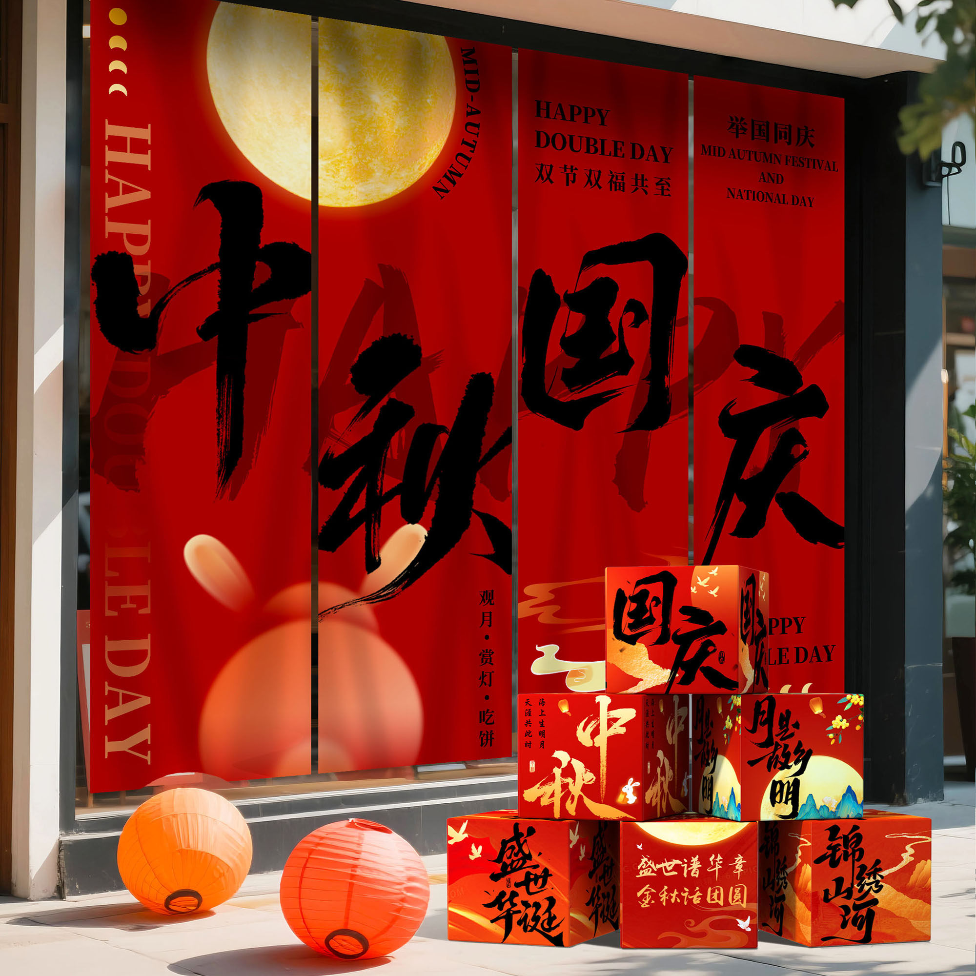 国庆中秋场景布置条幅装饰店铺氛围活动打卡拍照道具背景挂布条幅图片