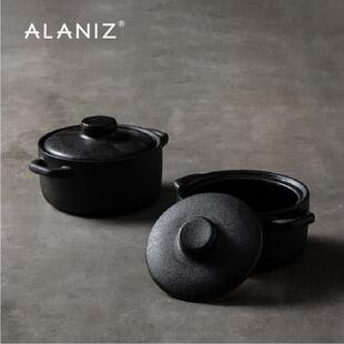 alaniz南兹格鲁黑色带盖双耳烤碗陶瓷烤盘烤箱家用燕窝炖盅碗汤盅