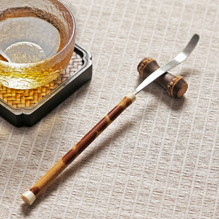 纯银红湘妃竹茶拨 斑竹茶勺茶匙茶则茶铲茶扒 功夫茶具茶道零配
