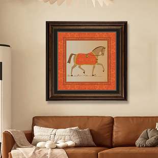 骏马装饰画马年入户客厅玄关丝巾墙画轻奢挂画马到功成小众艺术画