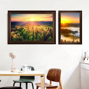 日出东方中古风太阳升起油画客厅沙发背景墙装饰画旭日东升壁画