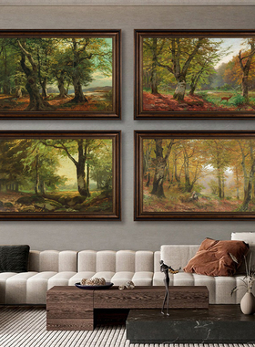 海因里希伯默世界名画挂画森林晨曦阳光风景美式装饰画自然田园画