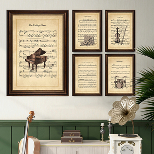 古典乐器挂画音乐教室装饰画钢琴乐谱背景墙画复古怀旧琴房壁画