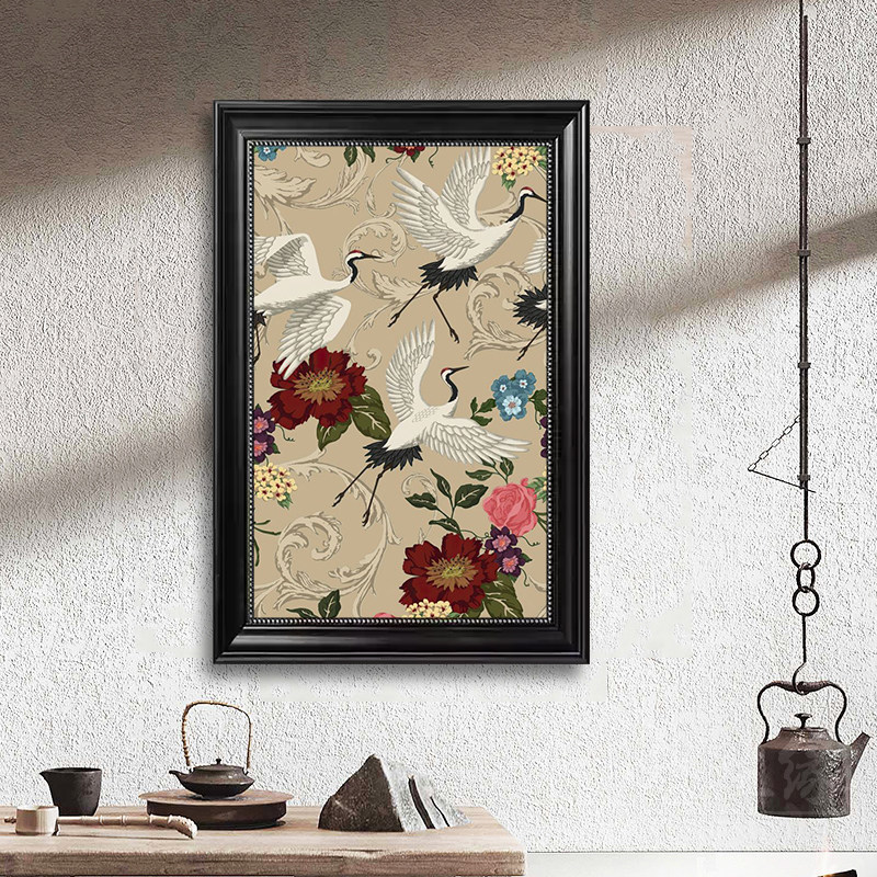 中国风仙鹤图装饰画复古客厅餐厅宋式国画中古风高级卧室玄关挂画