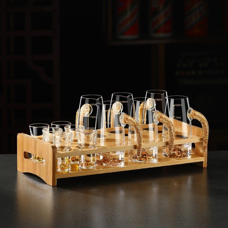 高级金箔白酒杯套装轻奢家用二两分酒器小酒杯子W弹杯高端酒具