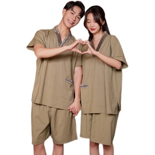 加大加肥情侣装 汗蒸服女苎麻男士 洗浴中心按摩足疗桑拿服