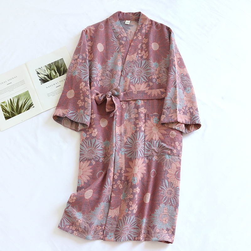 色织提花睡袍女春秋款纯棉四季通用酒店高级时尚日式和服睡衣浴袍