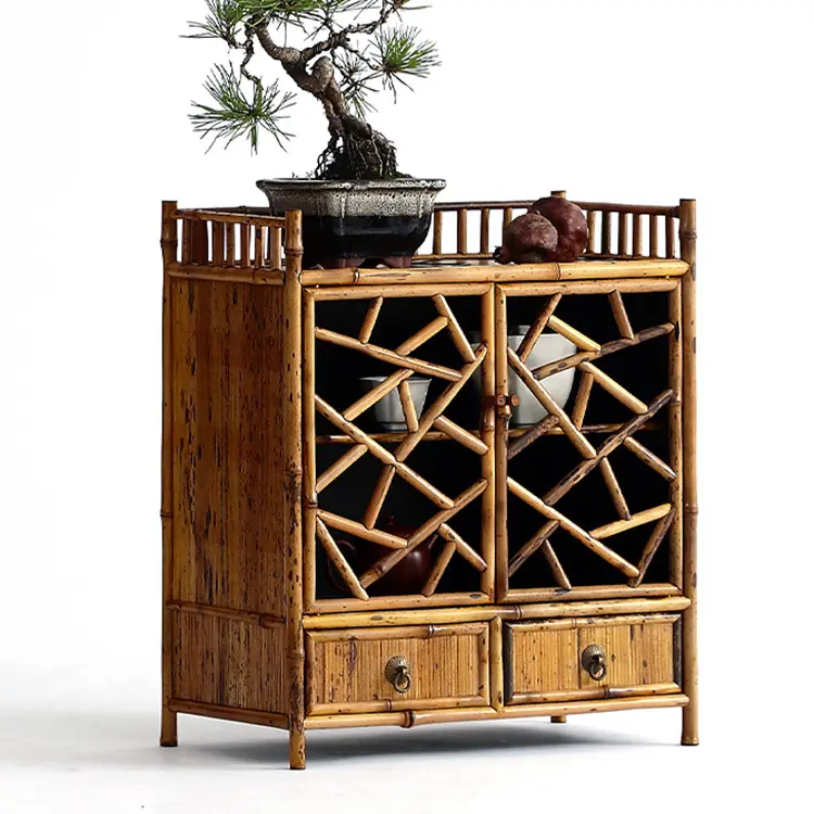 停云 新中式梅鹿竹茶棚 手工竹制茶道器具收纳柜子 茶室禅意家具